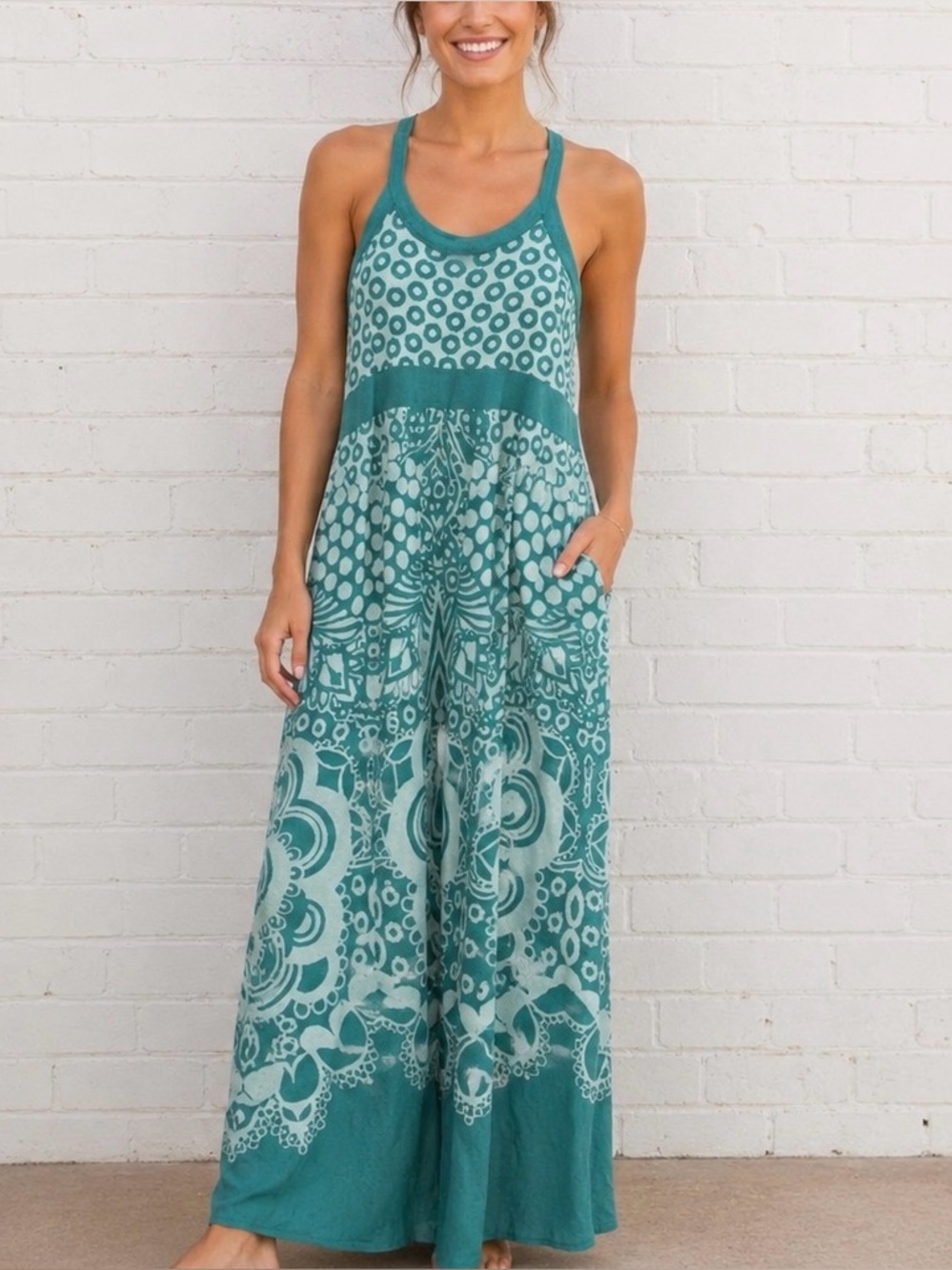Athleta Green Patterned Maxi Dress
